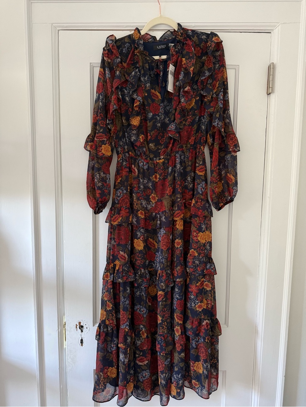 Ralph Lauren Lauren Floral Crinkle Georgette Tiered Dress New with Tags Sz 6 - Picture 6 of 8